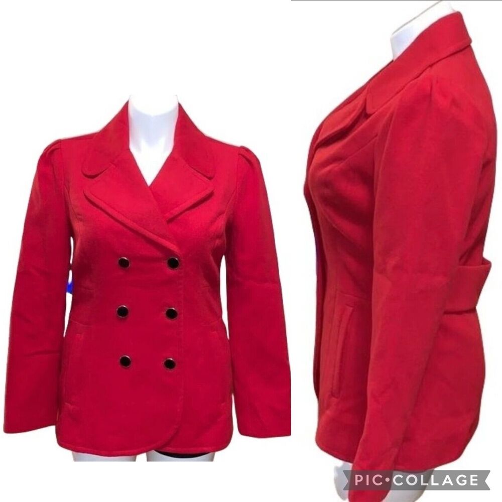 NWT Maison Jules Red Double Breasted Jacket Military Blazer Tailored Large